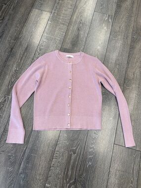 BE COOL Light Pink Button-Front Crewneck Cardigan